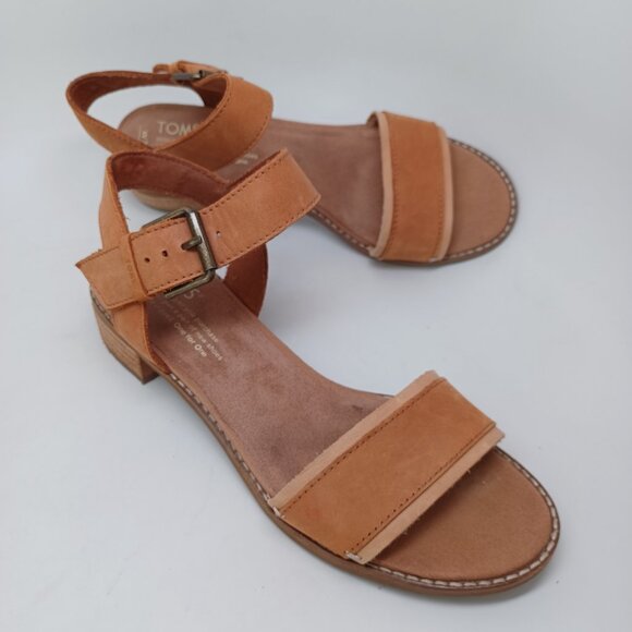 Toms Shoes Open Toe Sandal Heels Brown Sling Back Low Block Heel Womens 7 - Picture 14 of 14